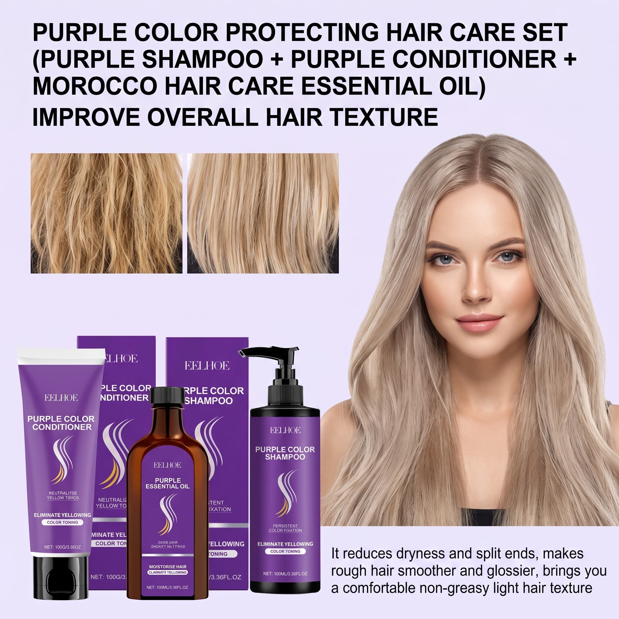 Purple Shampoo Set With Condit - Hair Care Oil Serum ulasan dan harga