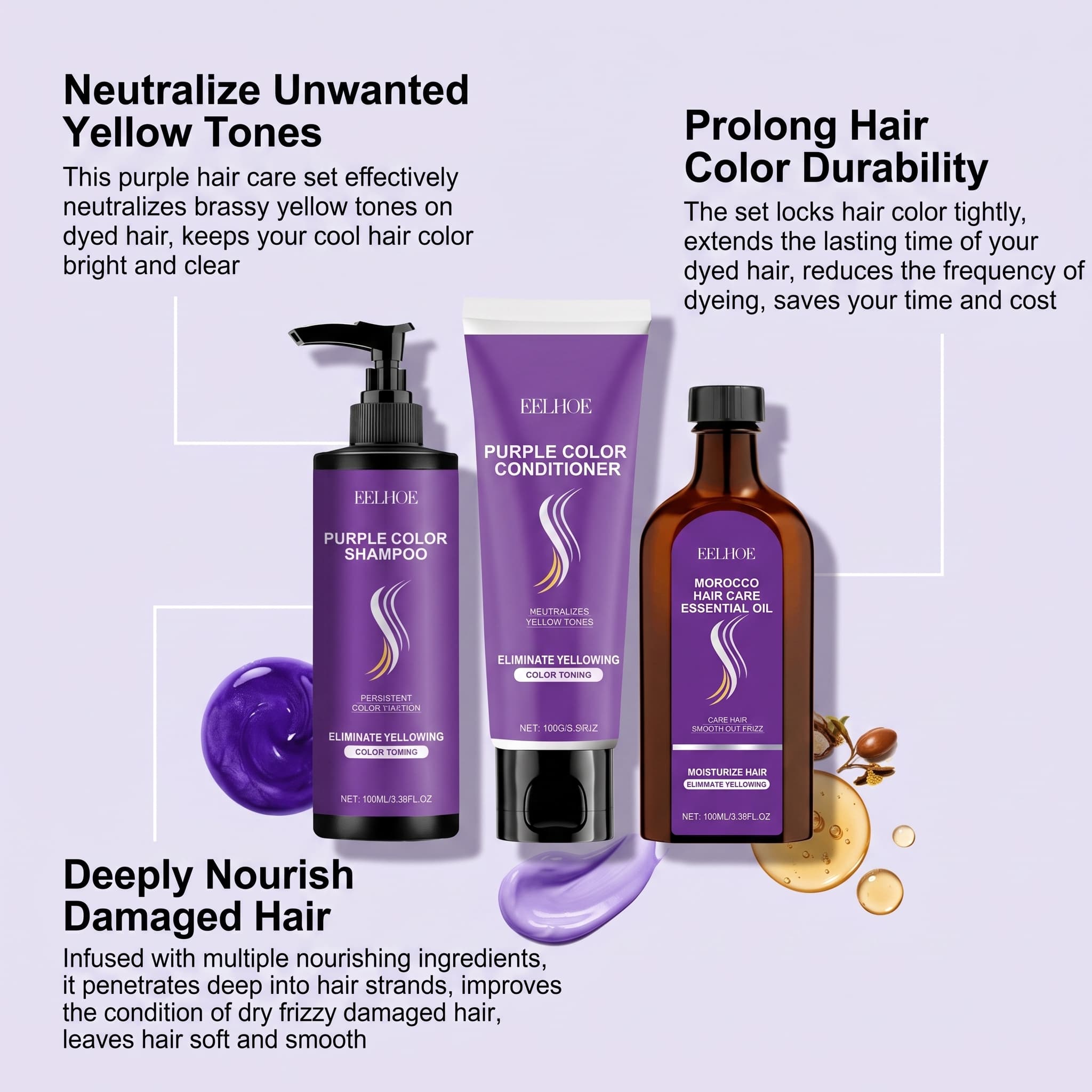 Purple Shampoo Set With Condit - Hair Care Oil Serum ulasan dan harga