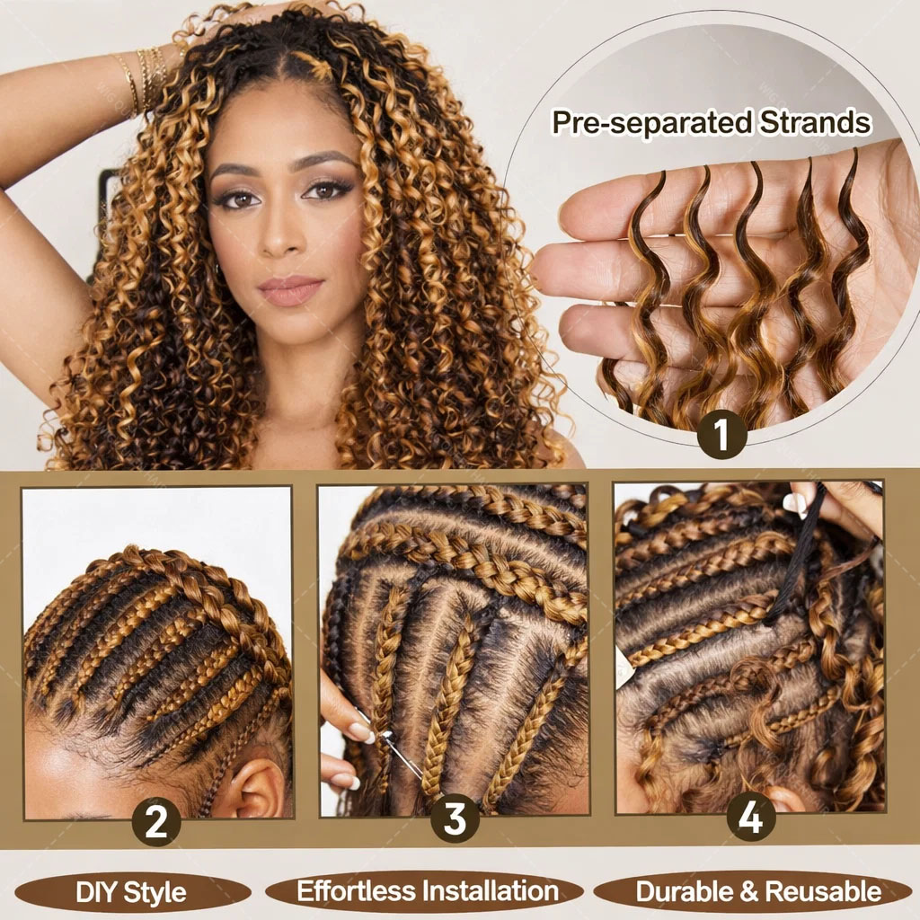 P427 Highlight Burmese Curly F - Crochet Braiding Hair ulasan dan harga